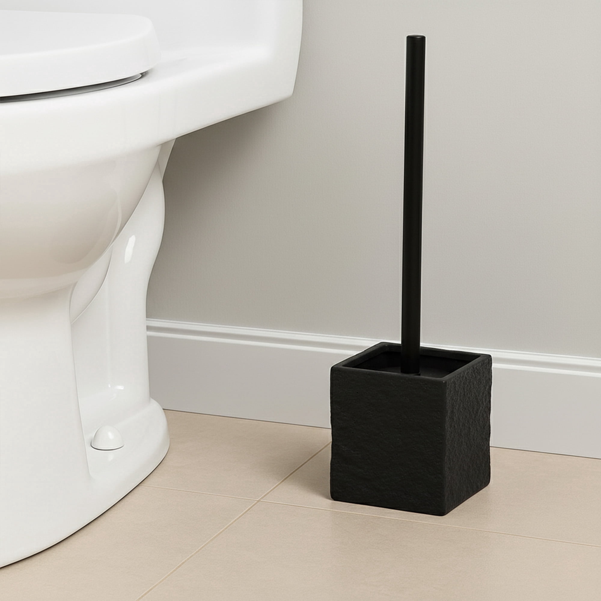 Evideco French Home Goods Stone Commercial Stone Black Toilet Brush & Holder Set with Toilet Brush, Black