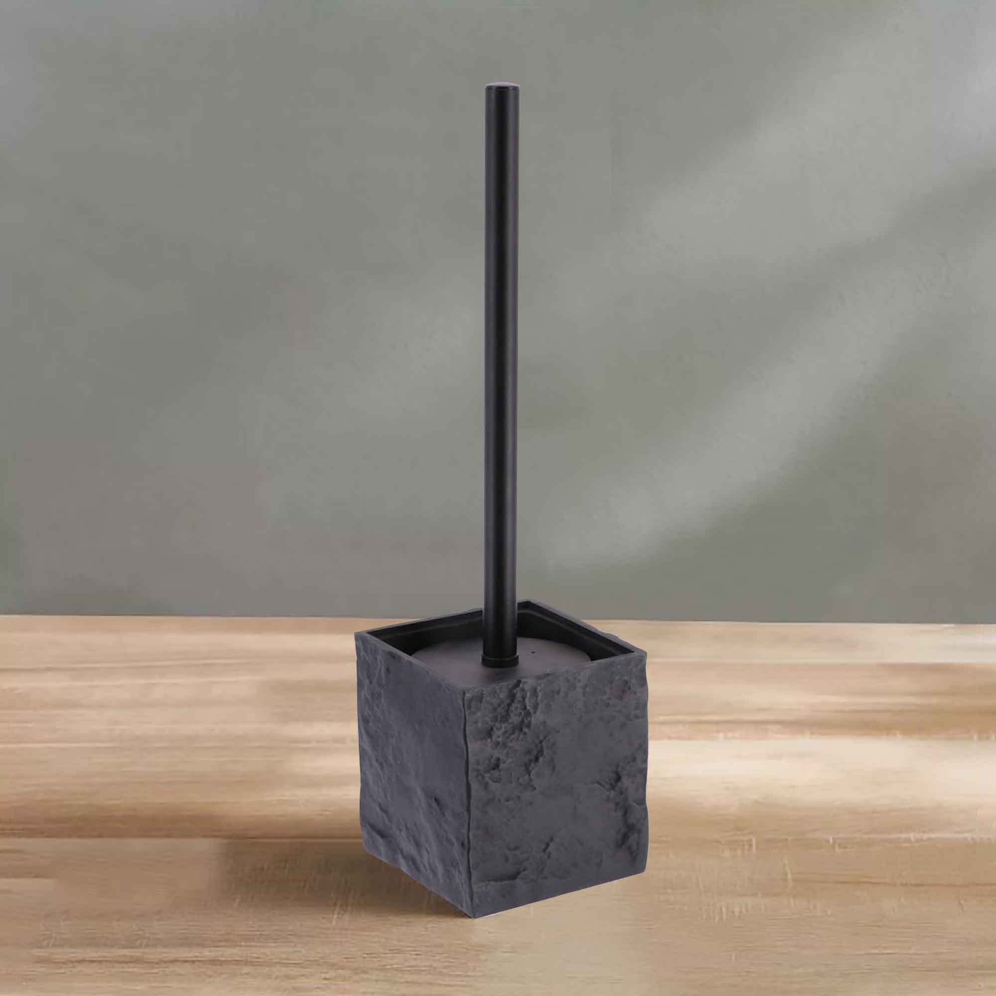 Evideco Black Stone Effect Square Toilet Brush and Holder Set, Bathroom ...