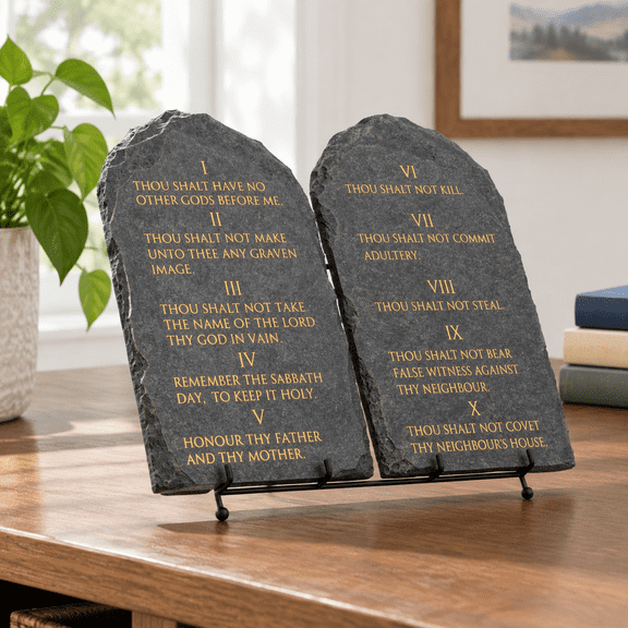 Black Stone Effect Ten Commandments Wall or Tabletop Plaque with Engraved Text