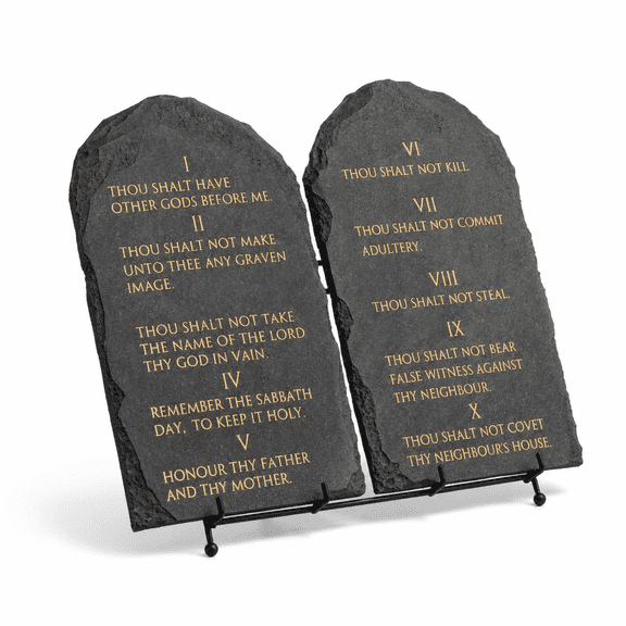 Black Stone Effect Ten Commandments Wall or Tabletop Plaque with Engraved Text