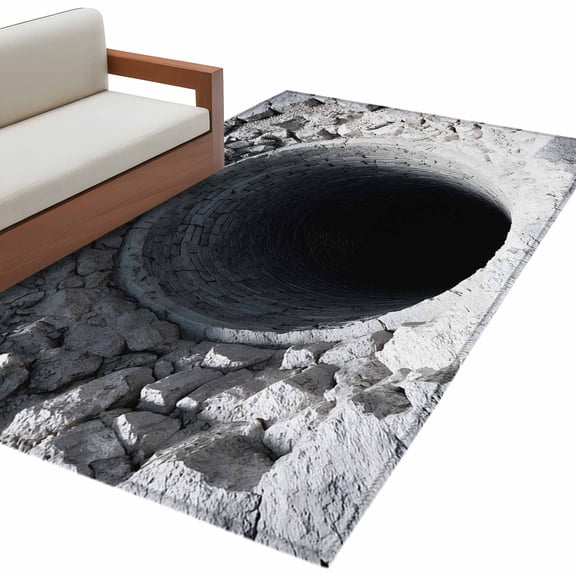 Black Stone Well Kitchen Runner Rug 2.7x5 Washable Runners for Hallway Non Slip Farmhouse Minimalist Nature Large Area Rug Indoor Floor Carpet for Bathroom Laundry Entryway Bedroom Living Room