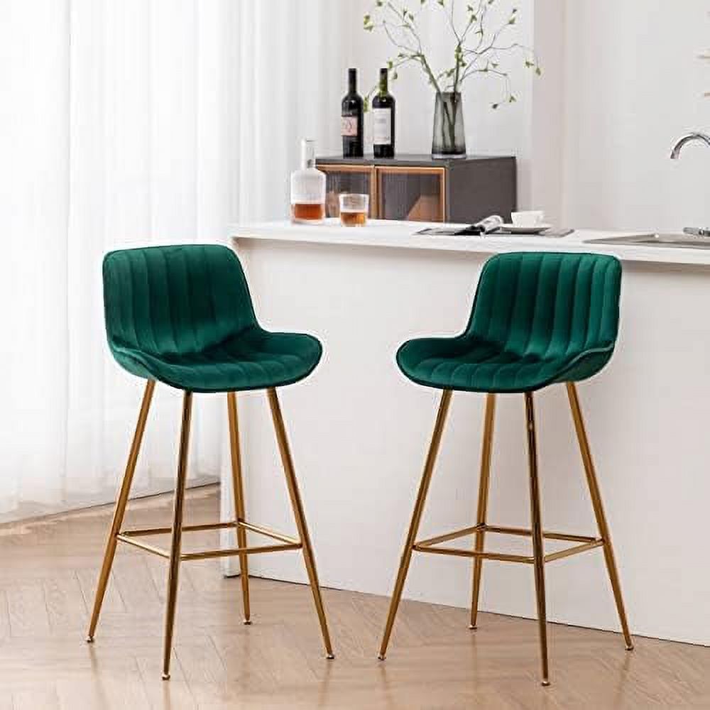 Set Of 4 Modern Counter Height Bar Stools – Solid Wood, Linen Upholstery, 26 Inch Seat