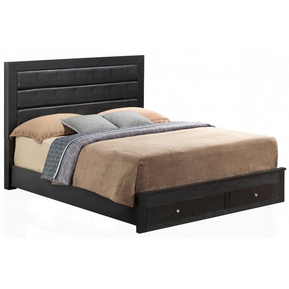 King Size Pinewood Storage Bed Frame with Under-bed Storage, Black, for Bedroom