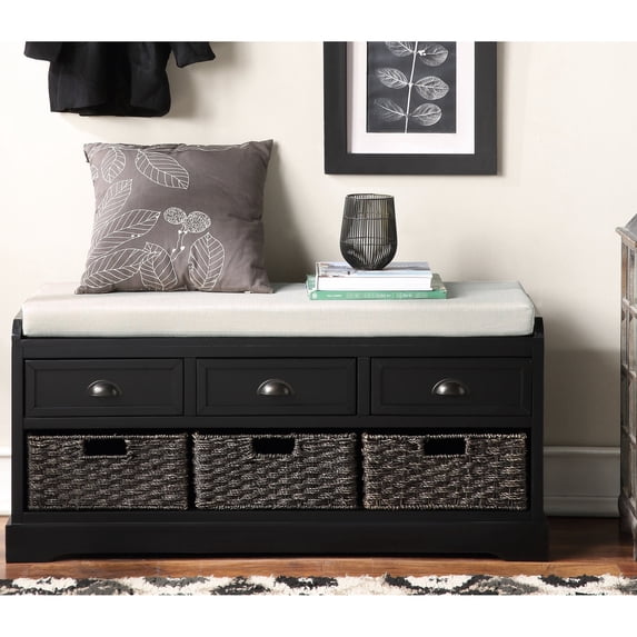 Black Storage Bench, 3 Compartments | Sit Comfortably, Keep Home Tidy