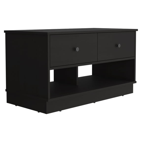 Black Storage Bench with Drawers and Shelves for Entryway, Hamilton 35.8 Particle Board Modern Living Room Seating