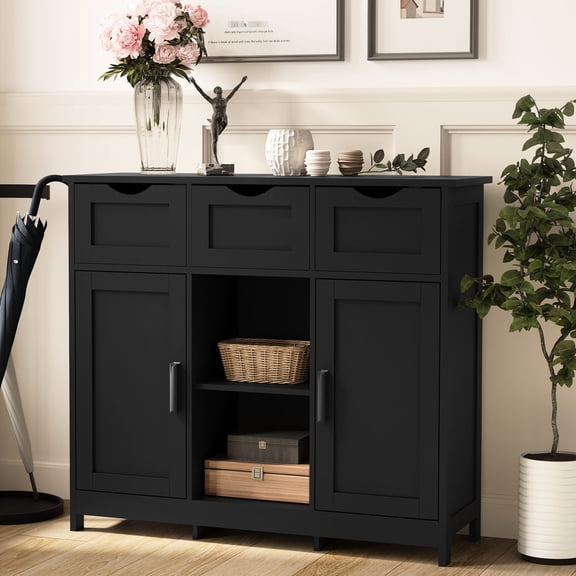 Black Storage Cabinet with Adjustable Shelves | Ideal for Various Home Storage Needs | Crafted from Durable Medium - density Fiberboard | Easy to Customize Storage Layout