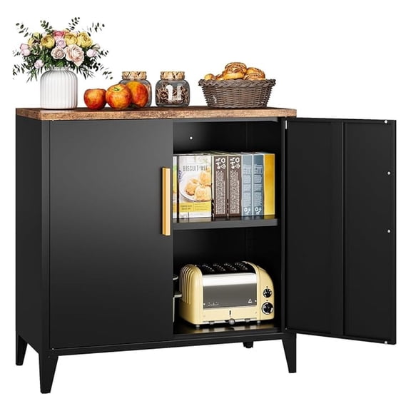 Black Storage Cabinet with Doors and Shelves,30 inch Pantry Cabinet Sideboard with Leg,Small Accent Cabinets with Storage,Side Floor Cabinets for Home,Kitchen,Coffee Bar,Dining/Living Room