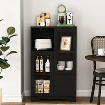 Black Storage Cabinet With Glass Doors And Drawer - Functional For Office Furniture In Practical