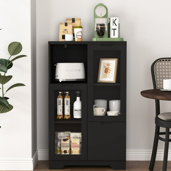 Black Storage Cabinet With Glass Doors And Drawer - Stylish For Entryway Needs Dining Room