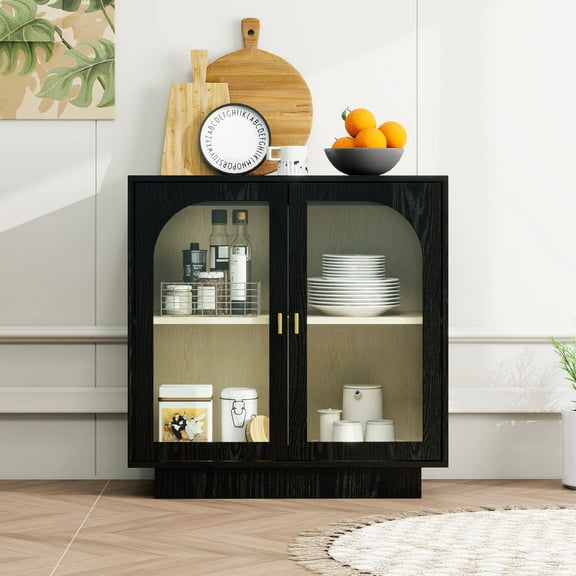 Black Storage Cabinet with Acrylic Door - Modern Display Cabinet for Living Room, Dining Room & Study, 31.1" H x 13.78" W x 31.61" D