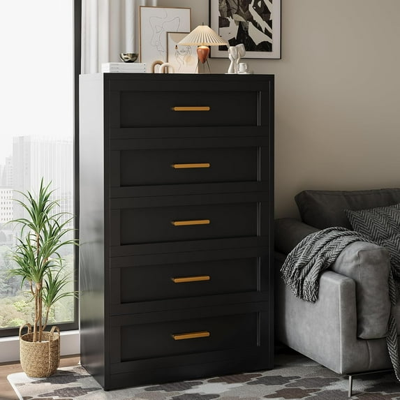 Black Storage Dresser for Bedroom,Metal Dresser & Chest of Drawers,5-Drawer Steel Wide Storage Cabinet Drawers Organizer,Closet with Drawer for Clothing Room,Living Room,Hallway