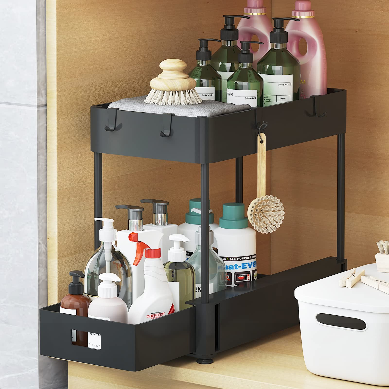 Black Storage Rack for Under Sink Storage Organizer Bathroom with