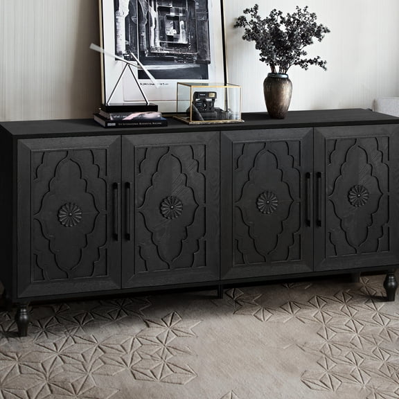 Black - Storage with Metal Handles and Carved Door - Multiple Home Scenes - Stable and Simple Installation