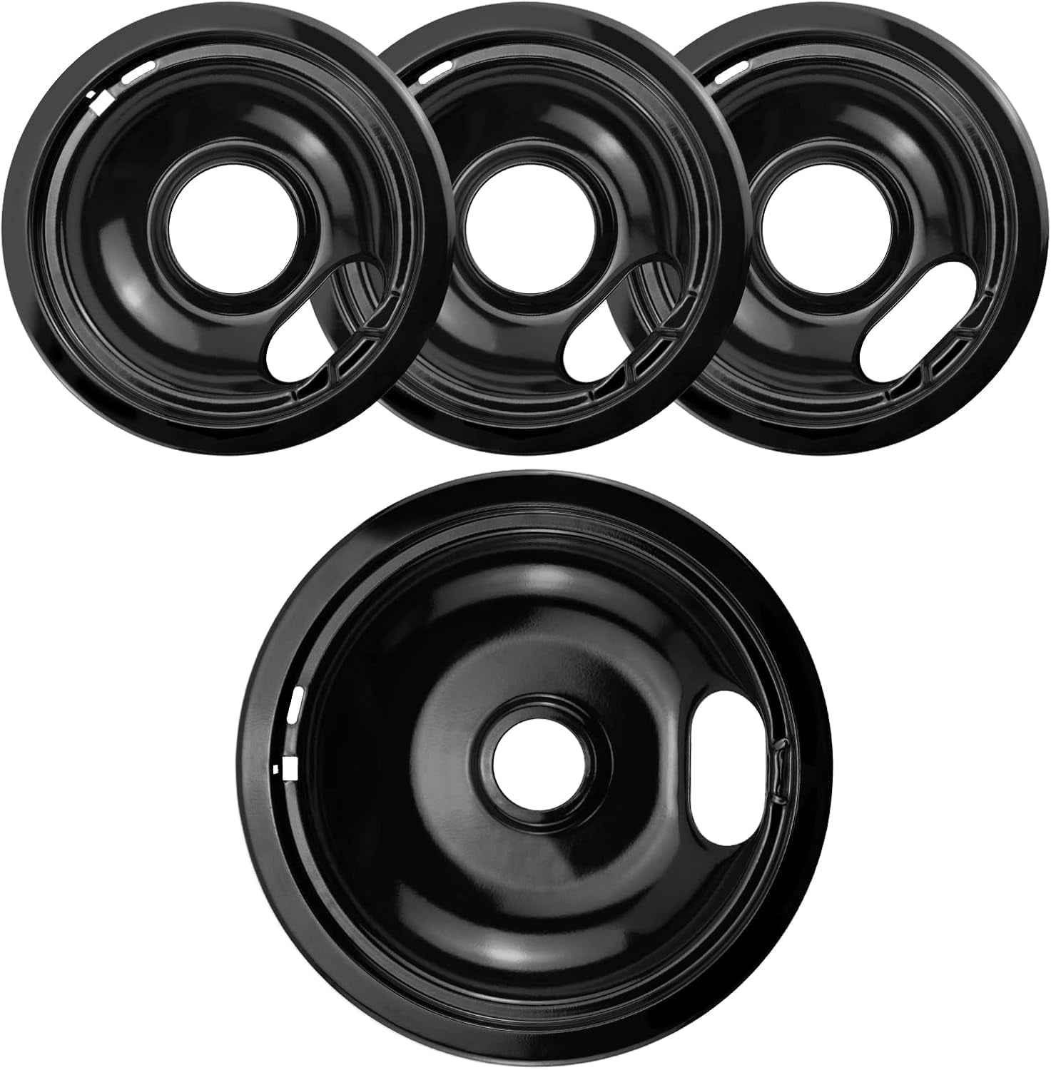 Black Stove Burner Drip Pans Replacement for Amana Crosley Electric Ran, Stove Top Drip Bowls Includes 1 Lar 8-Inch W10290353 and 3 Small 6-Inch W10290350 by