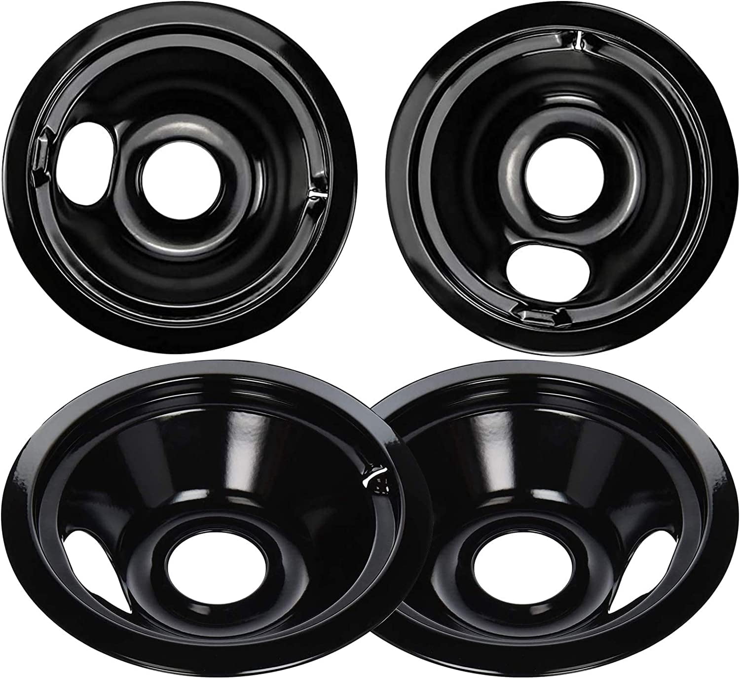 Black Stove Burner Drip Pans Replacement for GE Hotpoint Electric Stove Burner, (2) 8" WB31M19 (2) 6" WB31M20 Set by