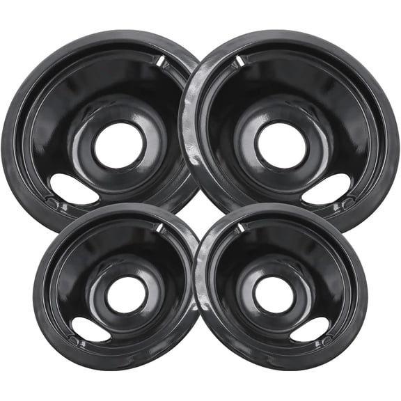 Black Stove Drip Pans, 10% Energy Save by Enamel Spraying Prevent Bending and Rust - Include 2 6'' Burner Drip Pans and 2 8'' Drip Bowl
