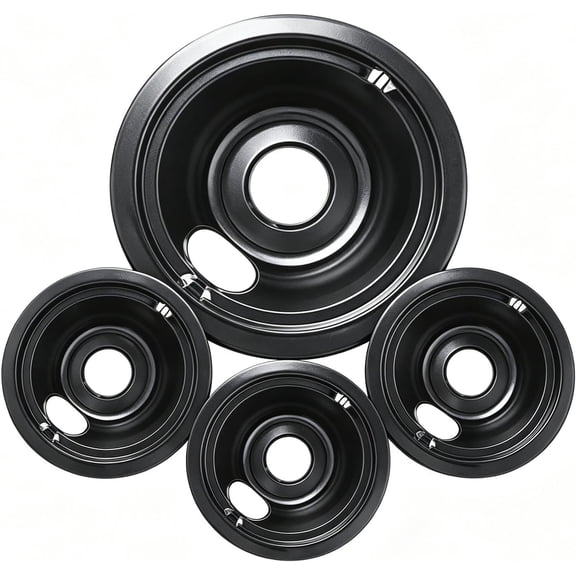 Black Stove Drip Pans, 10% Energy Save by Enamel Spraying Prevent Bending and Rust - Include 3Pcs 6'' Burner Drip Pans and 1Pcs 8'' Drip Bowl