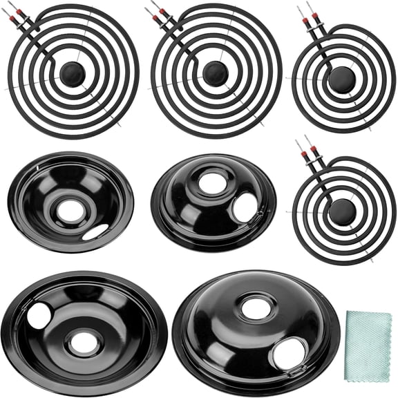Black Stove Drip Pans and Stove Burner Replacement for Ken.more Fr-igiraire Stove Parts - Porcelain Stove Drip Pans 318067041 318067051 & MP22YA Electric Range Burner Element by