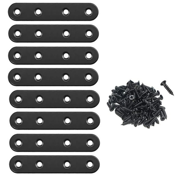 Black Straight Brackets 304Stainless Steel Flat Brace Mending Plates with Screws 8Pcs