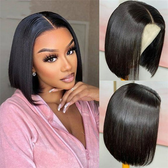 Black Straight Hair Heat Resistant Short Bob Synthetic Lace Front Wigs Glueless
