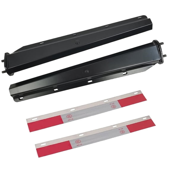 Black Straight Spring Loaded Mud Flap Hanger Set 2.5" Bolt Spacing 30" Length with Aluminum Reflective Tapes fit for Semi Trucks Trailers, 2 pcs