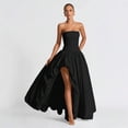 thumbnail image 1 of Black Strapless Ruched Bodice High-Low Ball Gown Evening Dress, 1 of 6
