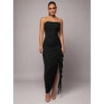 thumbnail image 1 of Black Strapless Ruched Maxi Dress With Asymmetrical Ruffle Side Slit Elegant Evening Gown, 1 of 7