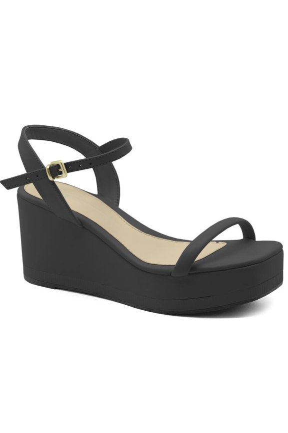 Black Strappy Platform Wedge