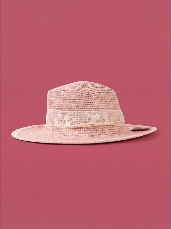 Black Straw Boater Hat for Women, Vintage Style Wide Brim Sun Hat with Floral Lace and Blue Rose, Boho Summer Beach Hat, Wedding Guest Acces