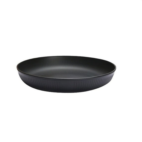 Black Straw Round Plastic Tray Black Color Household Vertical Pattern Multipurpose Serving Dish For Spaghetti Fruit Snack Dessert Dinner Size 9.65X9.65X1.57 Inch