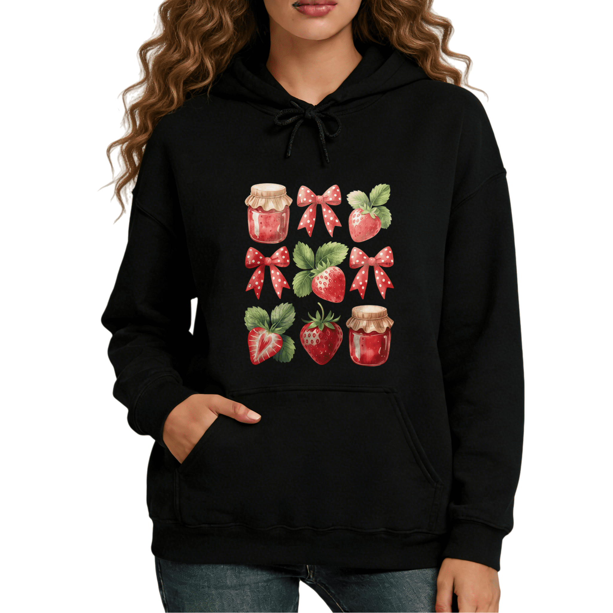 Black Strawberry Jam Bow Print hoodie Sweatshirt Graphic Sweatshirt ...