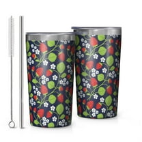 Black Strawberry Plants Fruit 10oz Tumblers Stainless Steel Tumbler with Lid and Straw,Vacuum Insulated Double Wall Travel Tumbler Cups with Cleaning Brush for Coffee, Tea