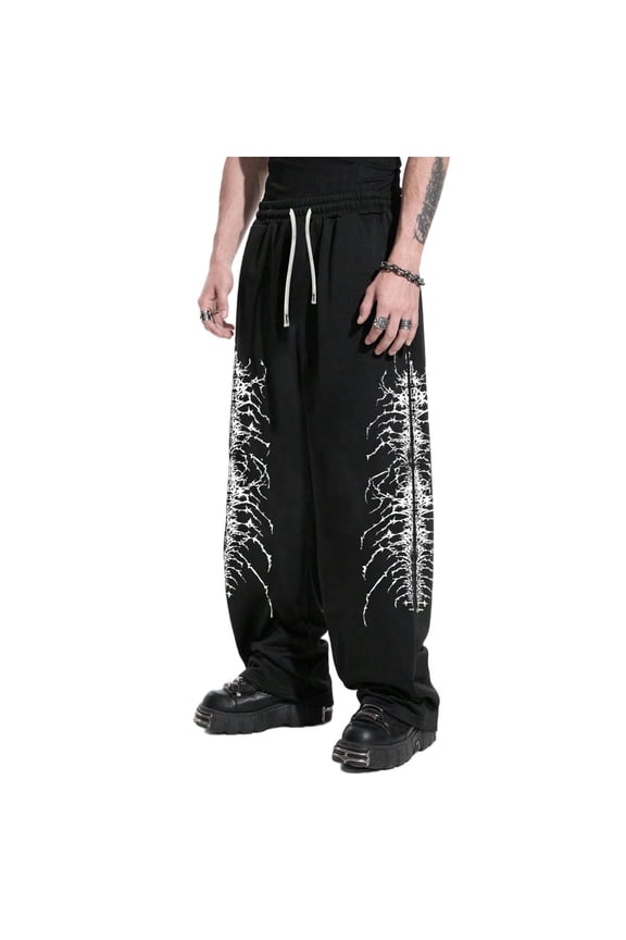 Black Streetwear Goth Oversized Joggers Y2K Baggy Sweatpants Mens Baggy Trousers, Gym Joggers Men with Lightning Crack Print, Punk Hip Hop Casual Gym Running Wear