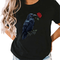 thumbnail image 1 of Black Streetwear Gothic Academia Print Tshirt Graphic Tees Shirts Crow Rose Modern Wear S-5XL Mystical Tops, 1 of 5