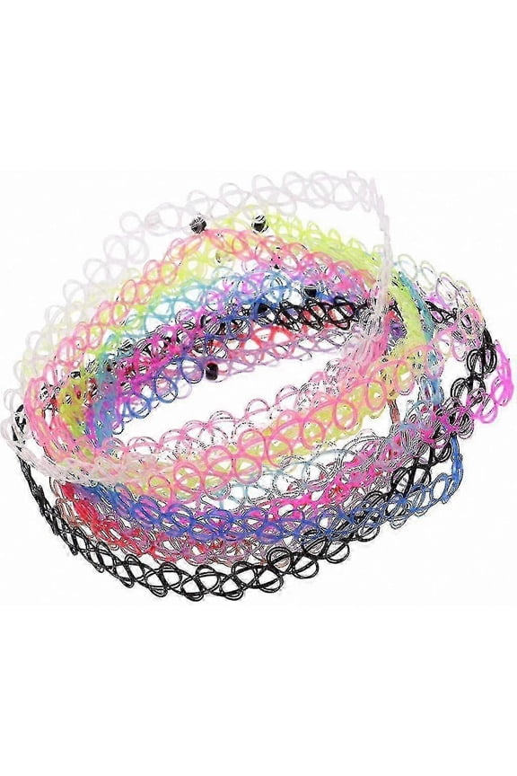 Black Stretch Choker Necklace Set - 12 Pack Retro Boho 90s Gothic Style Elastic Tattoo Necklaces for Women