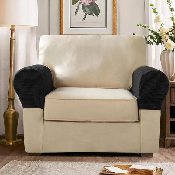 Black Stretch Sofa & Chair Armrest Slipcovers, Wear Resistant Anti-Slip Washable Protector for Home, 2 Pack