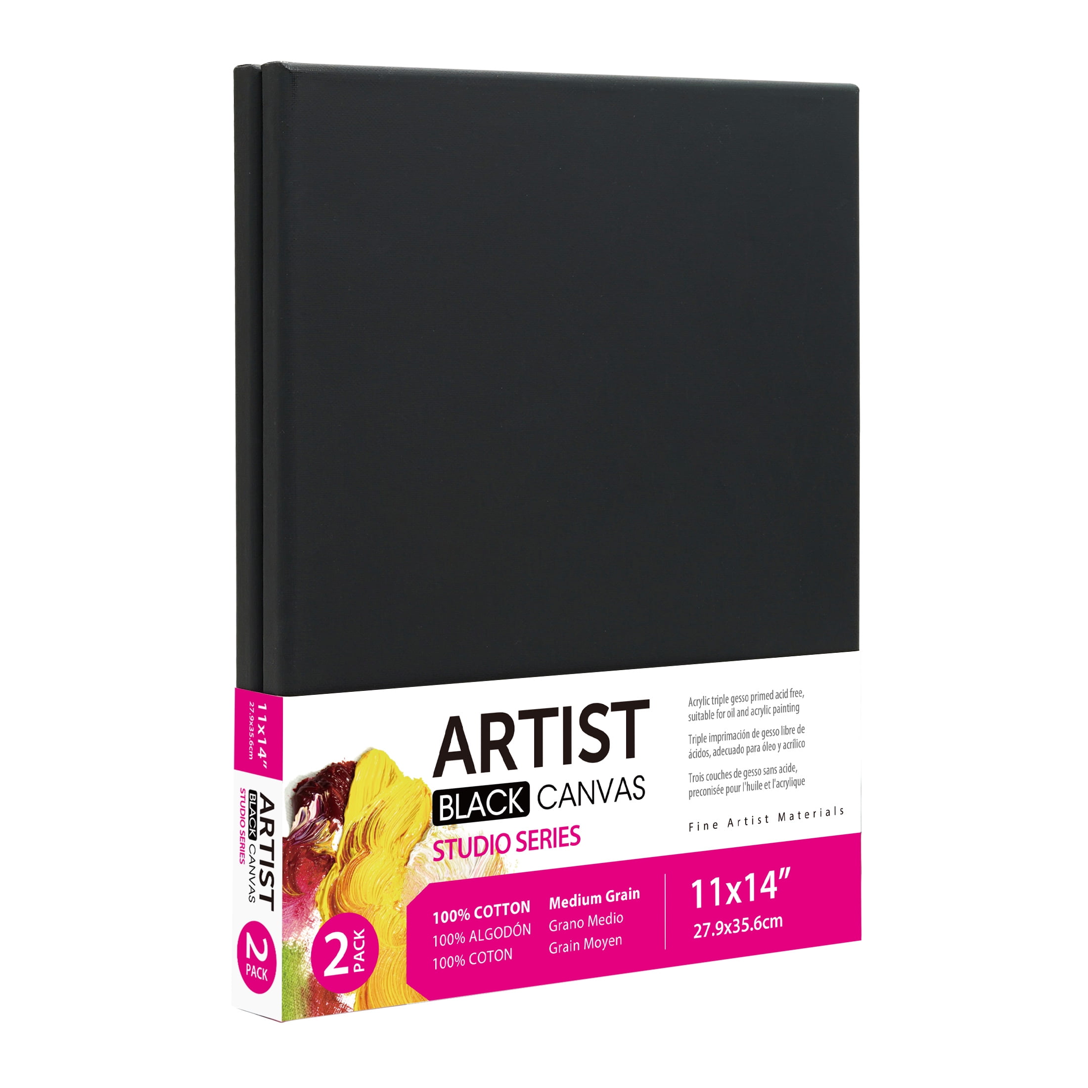 Black Stretched Canvas, 100 Cotton Acid Free Canvas, 11"X14", 2 Pieces