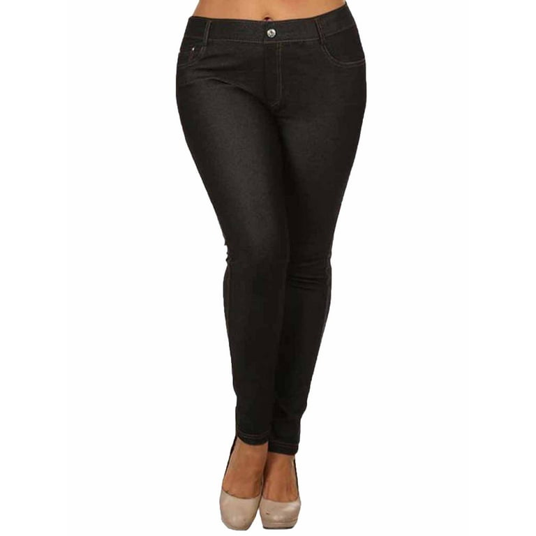 Black Stretchy Plus Size Jeggings With 5 Pockets Size X-Large 