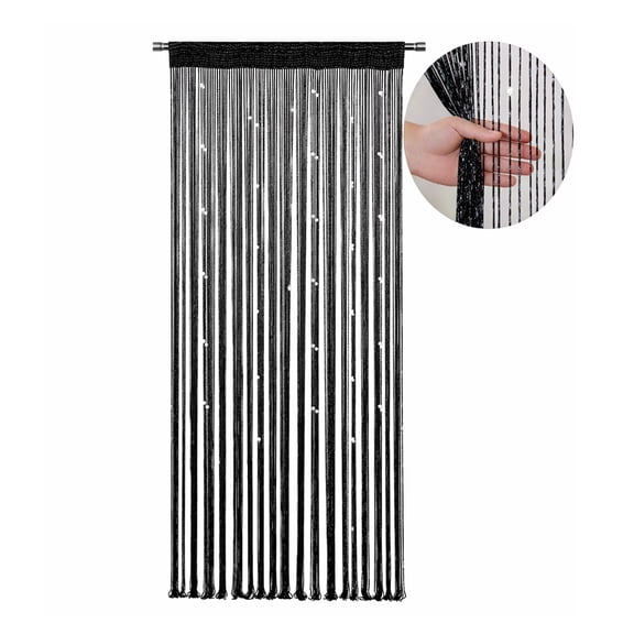 Black String Curtain Doorway, Decorative Beaded Door Curtain Panel for Room Divider, Modern Window Decor, 1 Panel, 39"W x 79"H