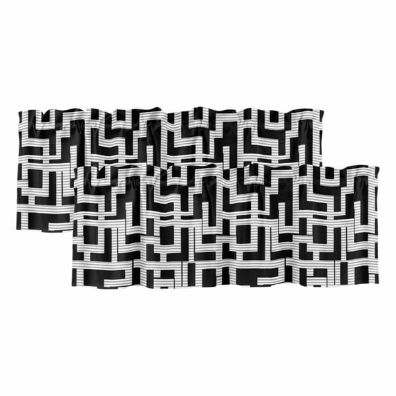 Black Stripe 2 Panels Kitchen Valance, Abstract Minimalist Geometric ...