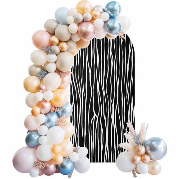 Black Stripe Arch Backdrop Cover 4 FT Retro Abstract Art Geometric Black Stripe Waves Stretchy Elastic Arch Stand Covers Spandex Arched Background Birthday Wedding Party Decoration (No Stand)