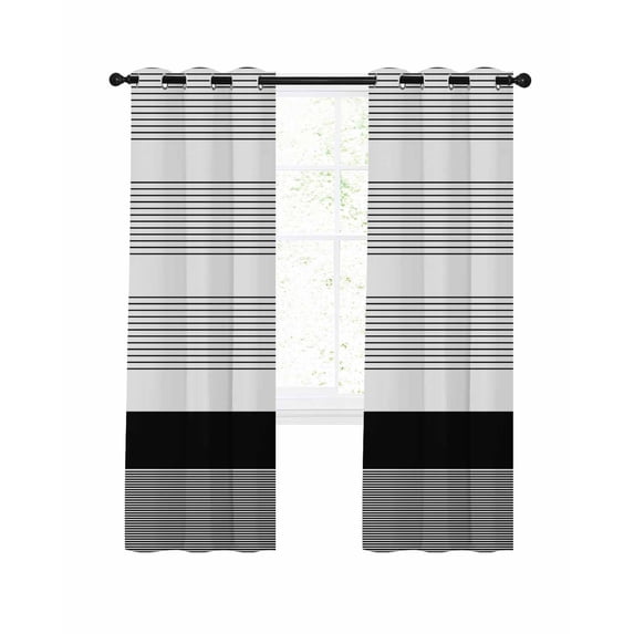 Black Stripe Blackout Curtains 63 Inches Long for Bedroom, Modern Rustic Horizontal Black Striped Thermal Insulated Room Darkening Black Out Window Curtain Panels Grommet Drapes for Living Room