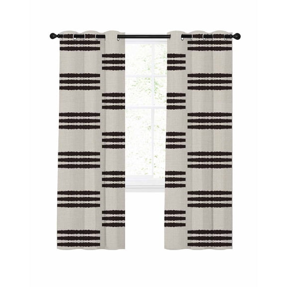 Black Stripe Blackout Curtains for Bedroom Living Room, Country Vintage Boho Minimalist Horizontal Lines 39 In Long Thermal Insulated Room Darkening Drapes Grommet Window Treatments, 27.5 x 39 In