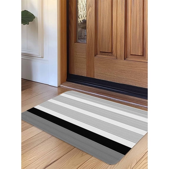 Black Stripe Door Mat Indoor Outdoor Entrance, Non Slip Small Rug for Kitchen Bathroom Entryway Rug, Modern Rustic Horizontal Black Striped Washable Doormat Floor Mat for Office 18x30 Inch
