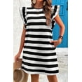 thumbnail image 1 of I AM A FASHION JUNKY Black Stripe Flutter Sleeve Round Neck Shift Dress, 1 of 4
