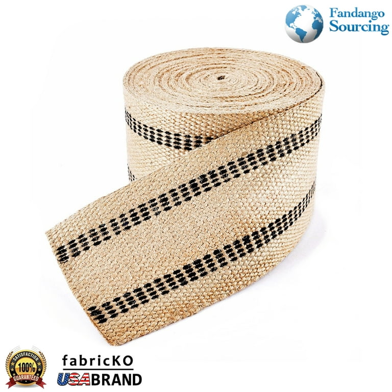 Black Stripe Jute Webbing Upholstery Fabric with A Modern Edge (3.5 inch x 25 Yds) Jute Webbing w/Black Stripes, for Upholstery Natural Color fabricKO
