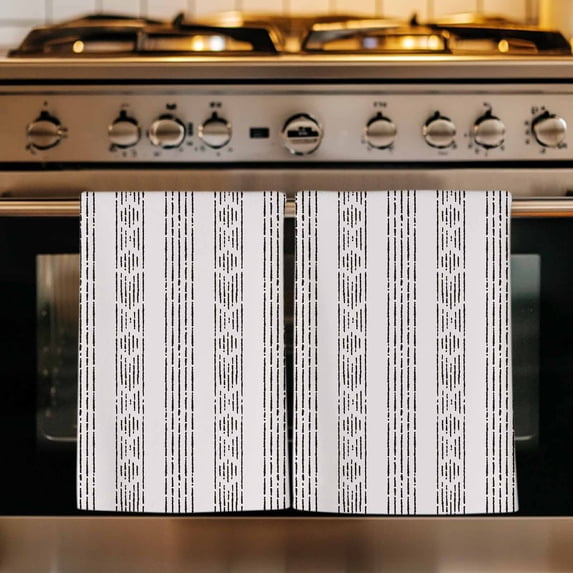 Black Stripe Kitchen Towels Set of 1, Modern Abstract Vertical Stripes Beige Absorbent Dish Towels for Kitchen, Microfiber Hand Towel, Quick Drying Tea Towel for Cleaning Decorative Dishcloths