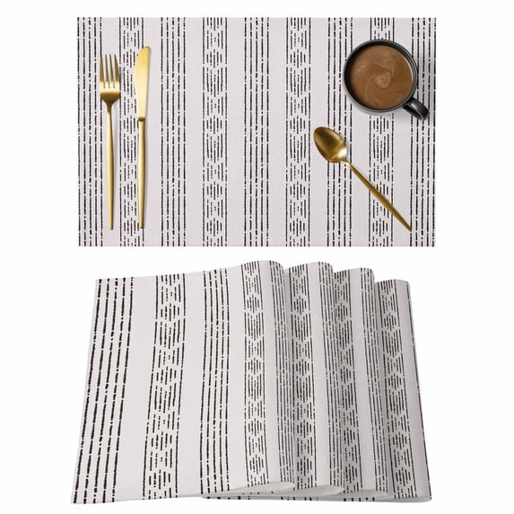 Black Stripe Placemats Set of 4, Modern Abstract Vertical Stripes Beige Placemats for Dining Table, Place Mats for Kitchen Tabletop, Waterproof Wipeable Dining Table Mats Set