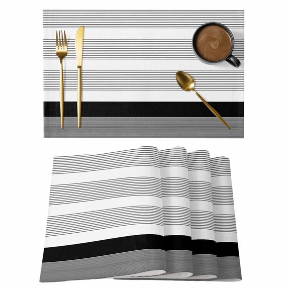 Black Stripe Placemats Set of 6 Modern Rustic Horizontal Black Striped Place Mats Indoor Wipeable Table Mats Washable Cloth Dining Table Placemats for Kitchen Holiday Party Home Decor 13x19 Inch