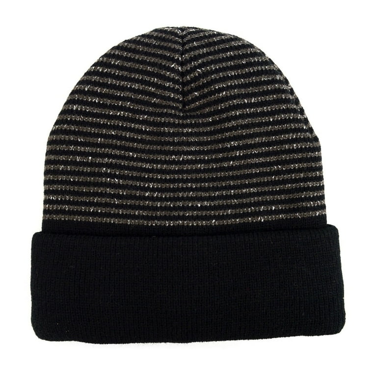 Black Stripe Plush Fleece Lined Men's Cap -Heavy Duty Winter